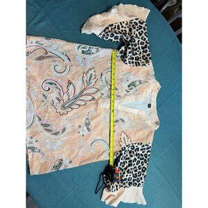 Paisley & Leopard Print XL Blouse With Ruffle Sleeves 100% Polyester Casual Ligh